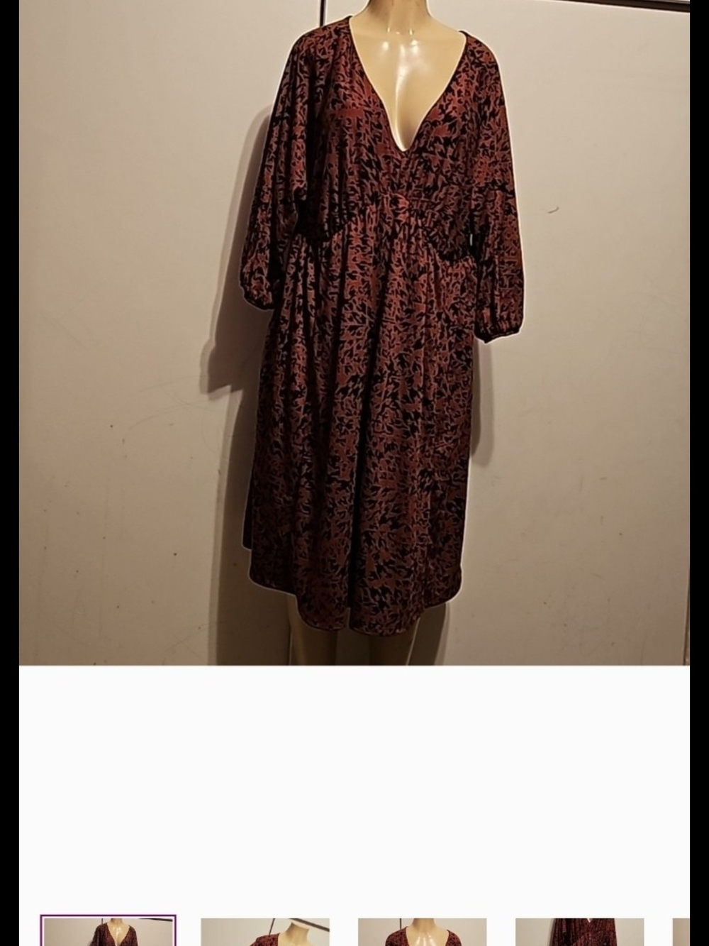Ava & Viv Burgundy and Black Floral V-Neck Midi Dress